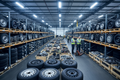 Warehouse floor with pallets of mixed tires, wheels and auto parts - Ziggy Zion Transport liquidation inventory